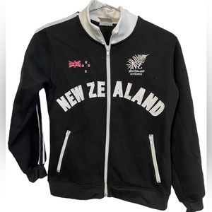Vintage New Zealand Black & White Cotton Track Jacket Sweatshirt Women’s M MINTY